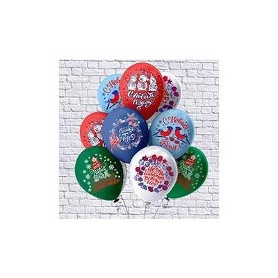 Шар воздушный латексный с рисунком (25 шт) Праздник НГ Снегири 1103-2808