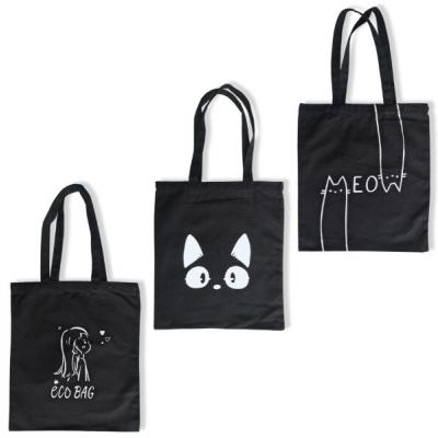 Сумка-шоппер хлопковая 35*40 см с ручками Чёрная с белым рисунком (3 вида) 520143