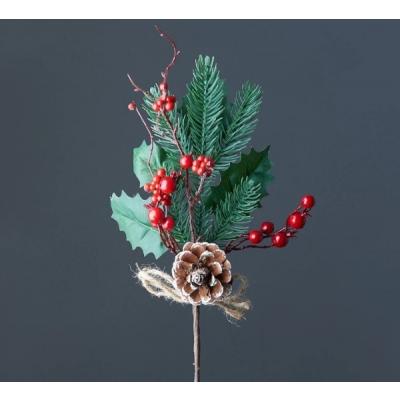 Ветка декоративная с шишкой и красными ягодами 38 см 50120