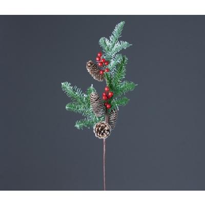 Ветка заснеженная с красными ягодами и шишками 60 см 50127