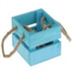 Ящик деревянный 13*12.5*9 см Голубой с веревочной ручкой 230271