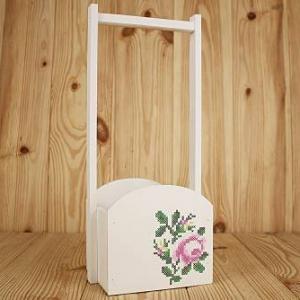 Ящик деревянный 15.5*13*36.5 см Корзинка Роза вышивка белый 151491