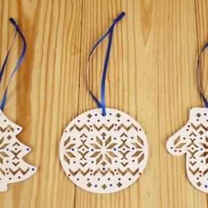 Ёлочное украшение деревянное набор из 3 шт Норвежский белый 9*9 см 153030