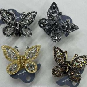 Заколка краб для волос 4.5 см металл со стразами Бабочка 130714