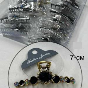 Заколка краб для волос 7 см металл со стразами Дуга с камнем 130715