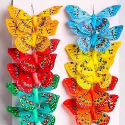 Бабочки 8 см на прищепке 12 шт цветные 1027