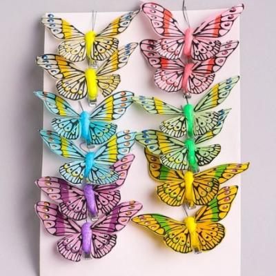 Бабочки 8 см на прищепке 12 шт цветные 1031