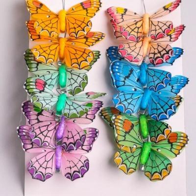 Бабочки 8 см на прищепке 12 шт цветные 1033