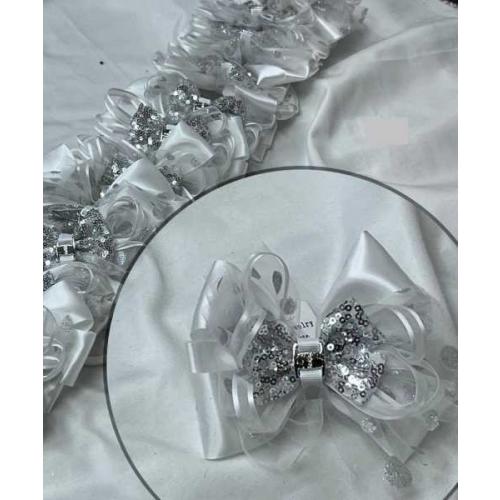 Бант для волос на резинке (в уп 12 шт) 14 см Белый 121322