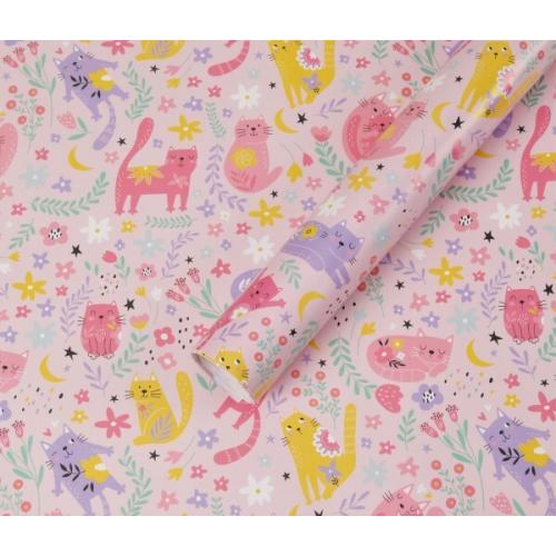 Бумага упаковочная глянцевая 70*100 см Кошечки 10 л/уп 80 г/м2 50186