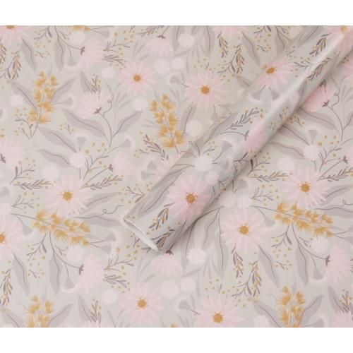 Бумага упаковочная глянцевая 70*100 см Розовые цветы 10 л/уп 80 г/м2 50187