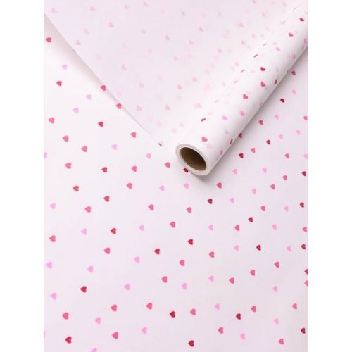 Бумага упаковочная крафт белый в рулоне 70 см*10 м Сердечки конфетти любовь 50 г/м2 621866
