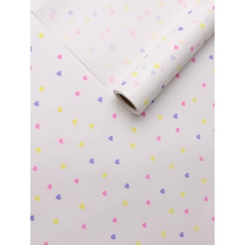 Бумага упаковочная крафт белый в рулоне 70 см*10 м Сердечки конфетти счастье 50 г/м2