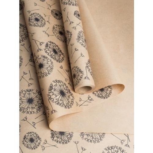 Бумага упаковочная крафт в рулоне 70 см*10 м Одуванчики черный 70 г/м2 623964