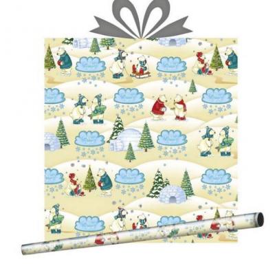 Бумага упаковочная новогодняя глянцевая 70 см*10 м Северный полюс
