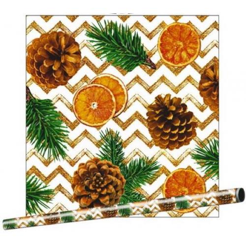 Бумага упаковочная новогодняя глянцевая 70 см*10 м Хвоинки