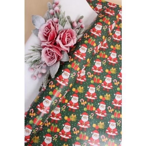 Бумага упаковочная новогодняя глянцевая 70*100 см Дед Мороз пришел на зеленом 10 л/уп 568028