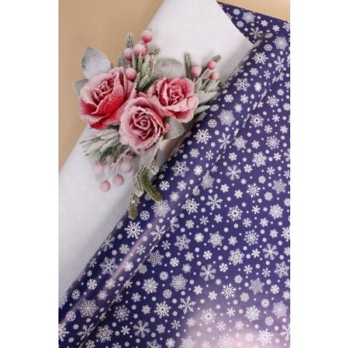 Бумага упаковочная новогодняя глянцевая 70*100 см Снежинки на синем 10 л/уп 568038