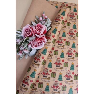 Бумага упаковочная новогодняя крафт 70*100 см Дед Мороз с сюрпризами 10 л/уп 568021