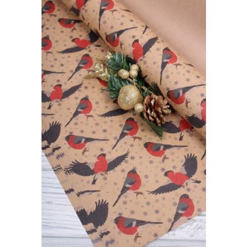 Бумага упаковочная новогодняя крафт 70*100 см Звонкие снегири 10 л/уп 568040