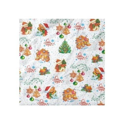 Бумага упаковочная новогодняя тишью 70 см*40 м Музыкальный вечер