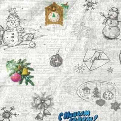 Бумага упаковочная новогодняя тишью 70 см*40 м Снежная поэзия