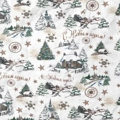 Бумага упаковочная новогодняя тишью 70 см*40 м Во дворе