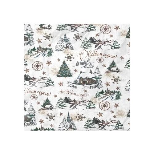 Бумага упаковочная новогодняя тишью 70 см*40 м Во дворе