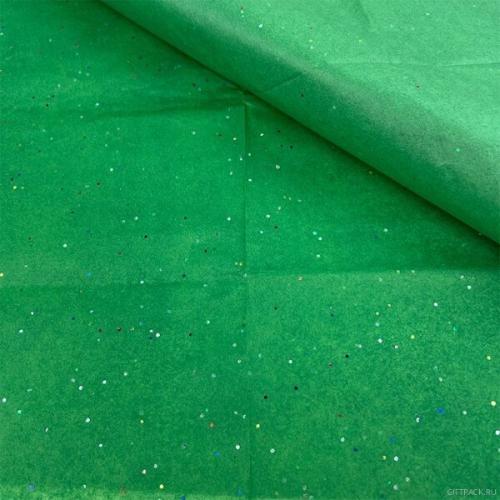 Бумага упаковочная тишью 50*66 см Зеленый с блестками 10 листов 14 г/м2 49190355