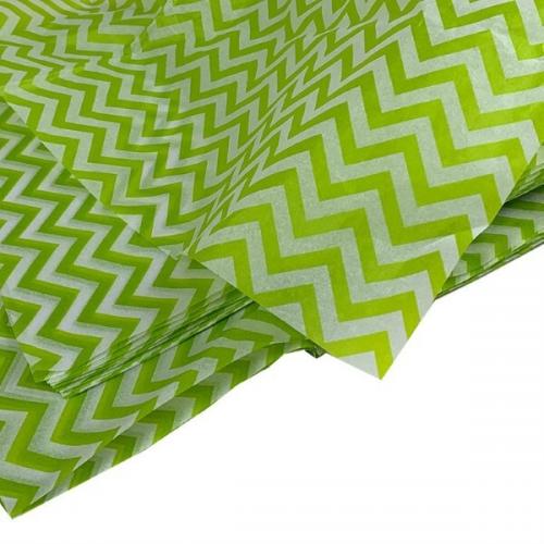 Бумага упаковочная тишью 50*75 см Салатовый зигзаг 10 листов 17 г/м2 536114