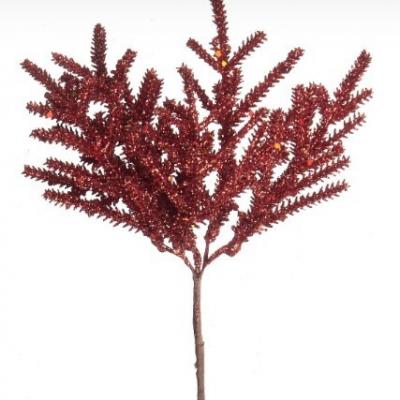 Декоративная новогодняя ветка еловая с глиттером 21 см Красный 50141