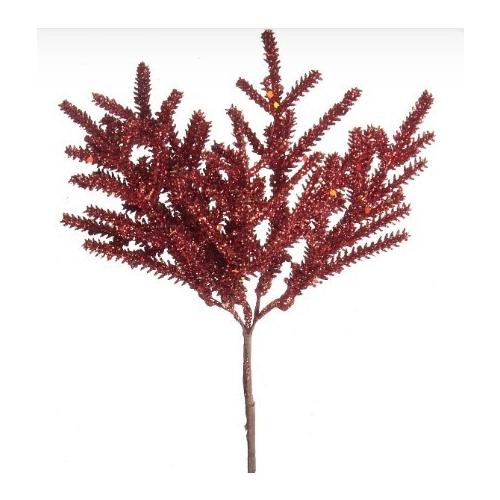 Декоративная новогодняя ветка еловая с глиттером 21 см Красный 50141