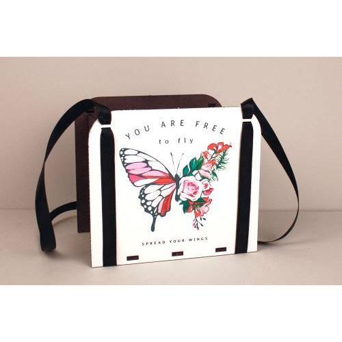 Кашпо подарочное деревянное 15.5*9.5*13 см Сумочка бабочка 15276