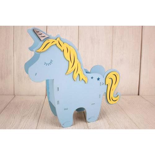 Кашпо подарочное деревянное 27.2*8.5*26.5 см Единорог голубой/желтый 150658