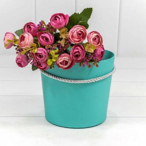 Коробка для цветов конус 15*13 см Бирюзовый с ручкой 4406881