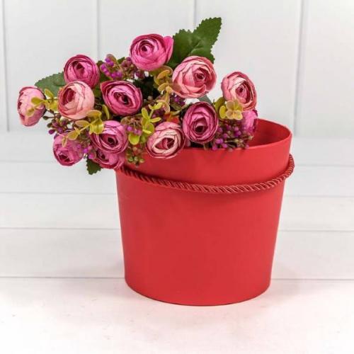 Коробка для цветов конус 15*13 см Красный с ручкой 440688к