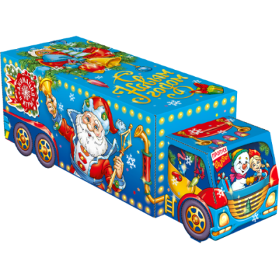 Коробка картонная для сладких подарков 11*11*36.5 см Машина Фура фанфары 1.1 кг МГК