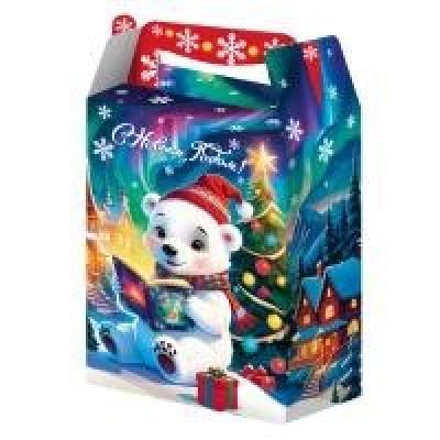 Коробка картонная для сладких подарков 14*8*19.5 см Мишка на севере 1 кг