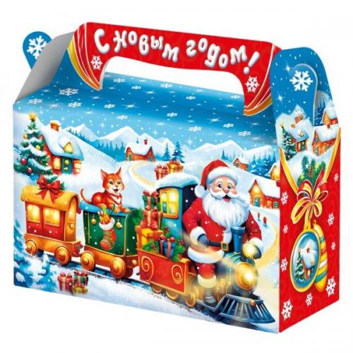 Коробка картонная для сладких подарков 17.5*7*10.5 см Новогодний поезд 0.5 кг