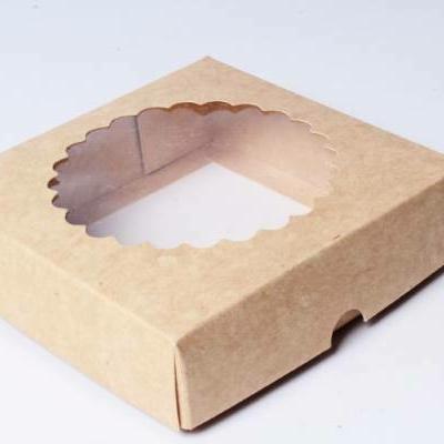 Коробка самосборная 11.5*11.5*3 см Крафт с окном крышка/дно Цена за 1 коробку 564016