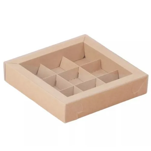 Коробка самосборная 13*13*3.5 см Крафт для 9 конфет 517775