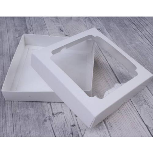 Коробка самосборная 14.5*14.5*3 см Белая с окном крышка/дно 56684