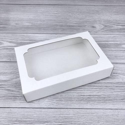 Коробка самосборная 15.5*11*3 см Белая с окном крышка/дно 51703