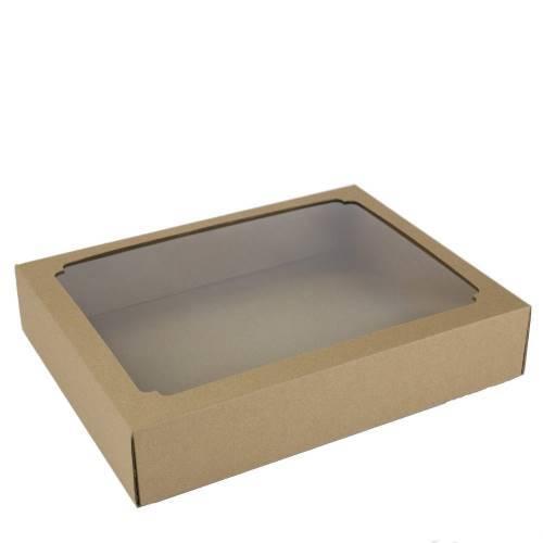 Коробка самосборная 29*24*6 см Крафт с окном крышка/дно 51708