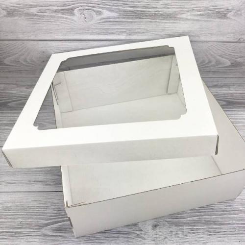 Коробка самосборная 30*30*12 см Белый с окном крышка/дно 51721