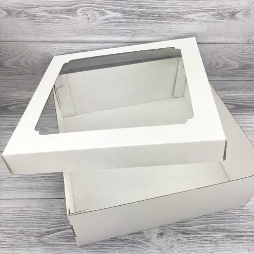 Коробка самосборная 30*30*12 см Белый с окном крышка/дно 51721