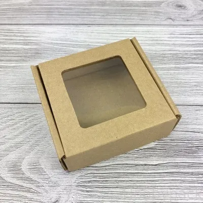 Коробка самосборная 8*8*3 см МГК бурый с окном 517751