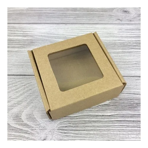 Коробка самосборная 8*8*3 см МГК бурый с окном 517751