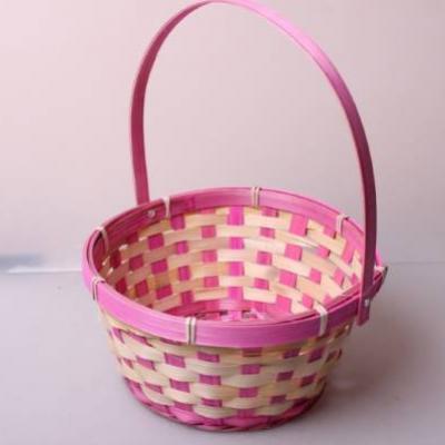 Корзина плетеная (бамбук) d=21, h=10*24 см Круг розовая 565251