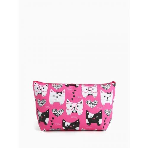 Косметичка на молнии простая, с рисунком, малиновая 574296